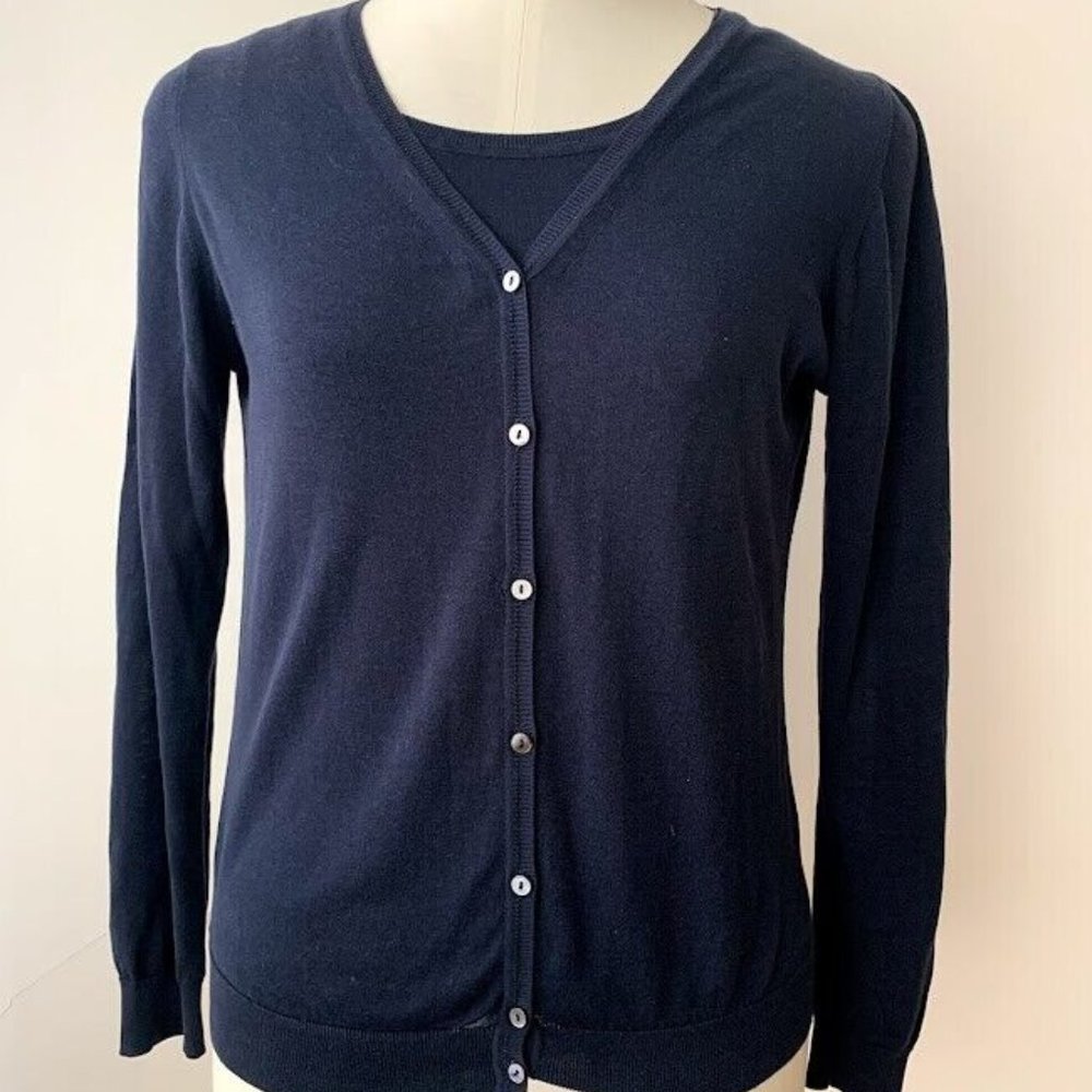 Malo Cardigan Twin Set Dark Navy Blue Classic 100% Cotton